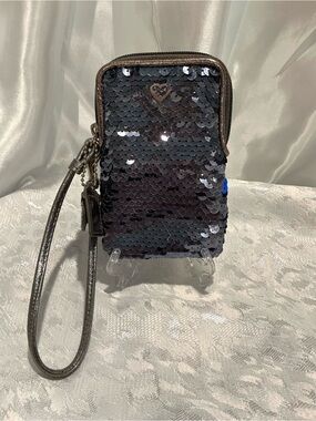 Coach Poppy Sequin Heart Wristlet Phone Pouch - 4 1/2 x 6 1/2